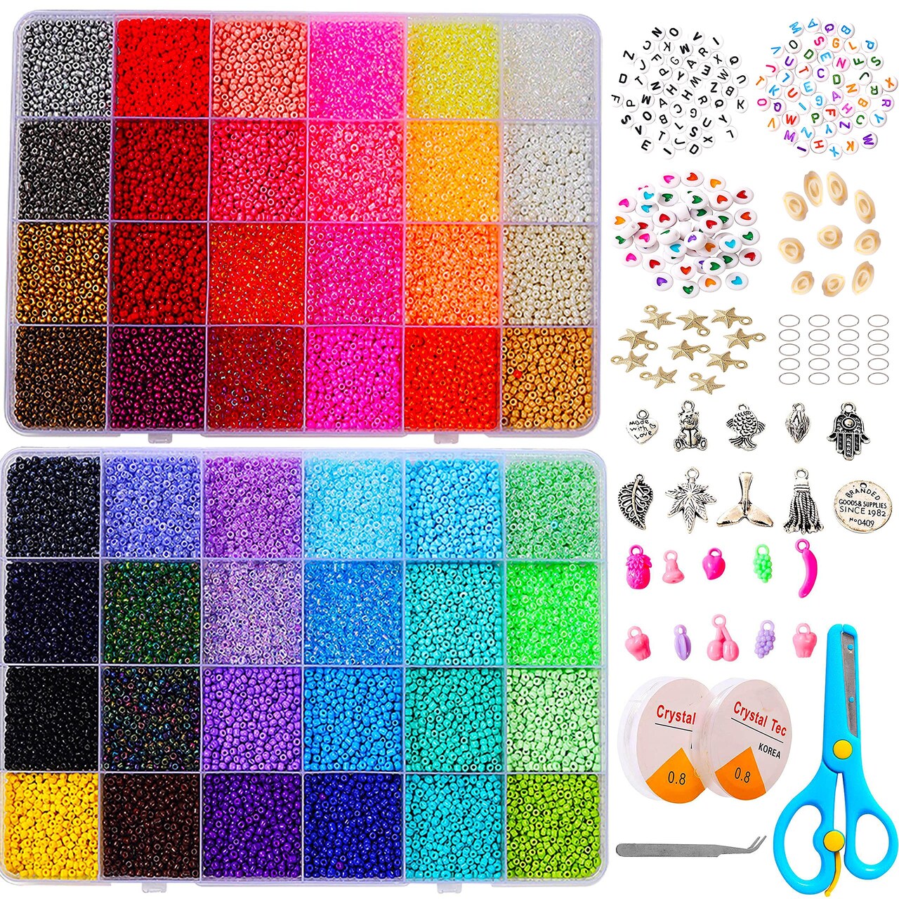36000+pcs 2mm 48 Colors Glass Seed Beads for Bracelet Jewelry Making Kit, Beads Assortments Kit for Adults Girls Small Beads for Necklace Ring Making | Top Best Birthday Gifts